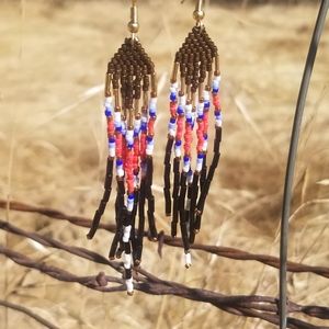 Hand beaded fringe dangle earrings